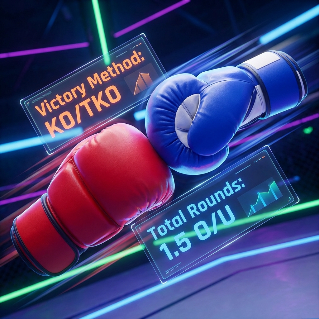 Close-up of MMA fighters with overlay showing Method of Victory stats